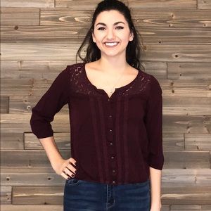 Maroon Peasant Top
